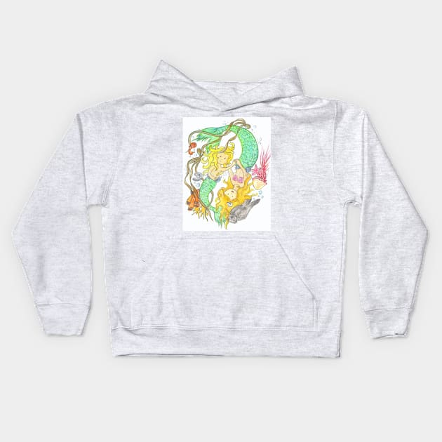 Mermaid mother and child Kids Hoodie by StephaniePerryArt